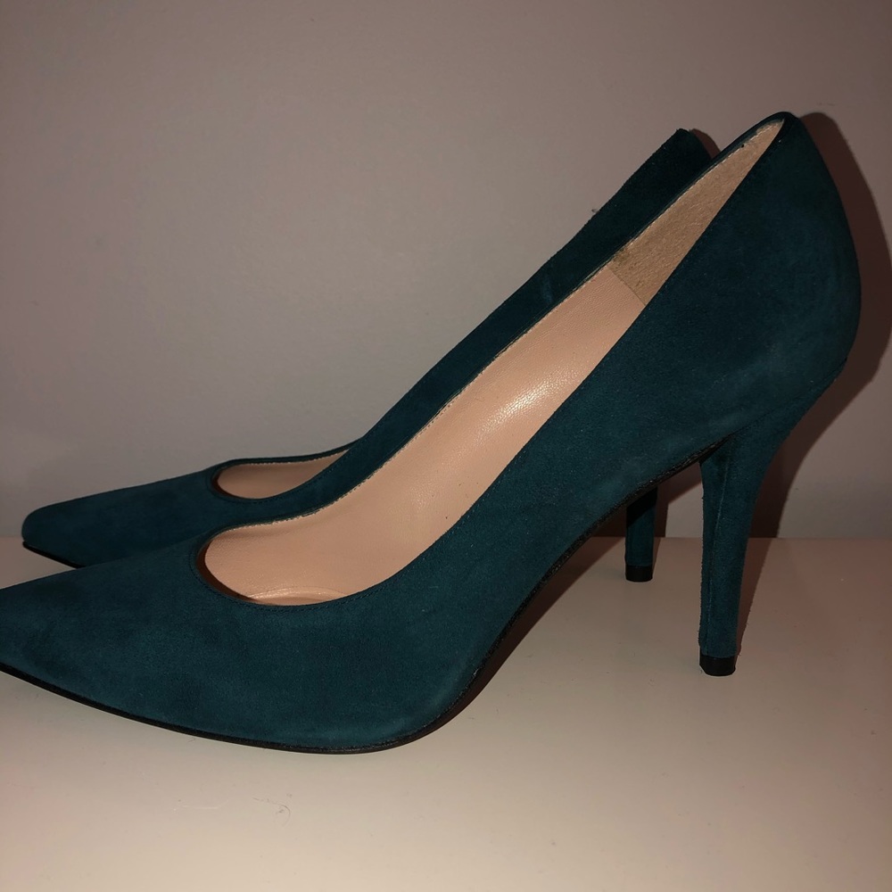 Stuart Weitzman suede heels. Size 9. Dark Teal. - Picture 2 of 3